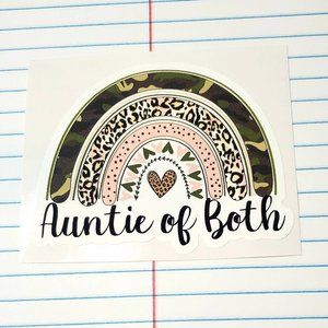 Auntie of Both / Camoflage and Pink Rainbow Sticker // Waterproof Sticker